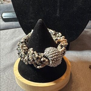 Chico's Silver and Black Beaded Bracelet